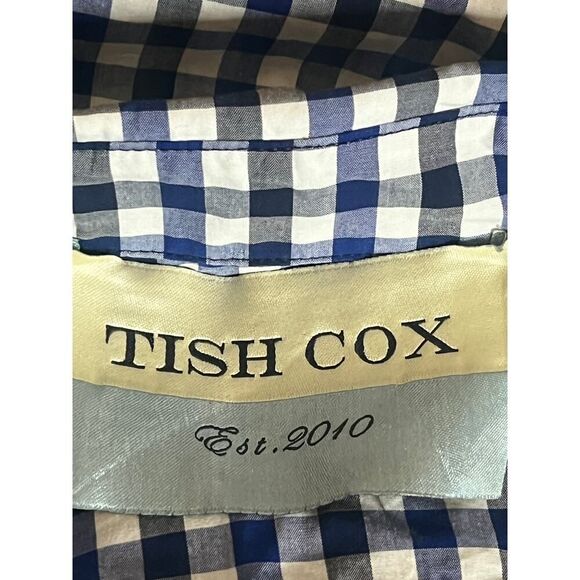 Tish Cox Shirt Dress XXS Blue White Check Gingham Long Sleeve Cottage Chic - Picture 5 of 5
